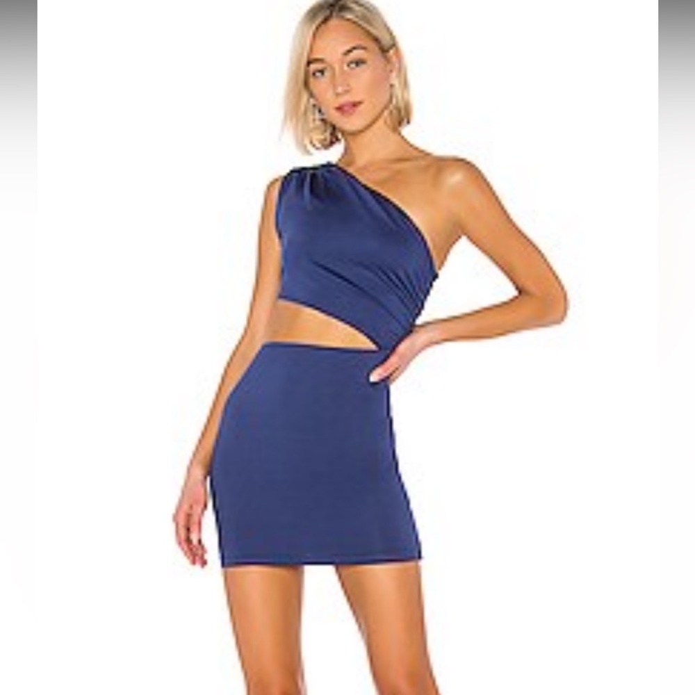 Blue bodycon dress with cutout. Never worn.